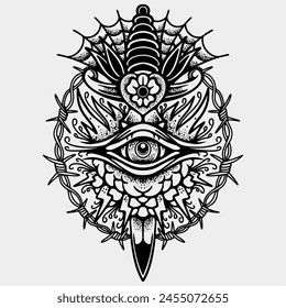 all seeing eye dagger tattoo traditional