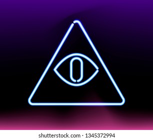 All seeing eye, Delta neon sign. Retrowave/ Synthwave style illustraction for music cover, poster, t-shirt print design.