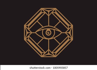 All seeing eye in the diamond. Freemasonry icon, the emblem of the new world order, vector illustration