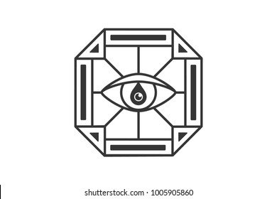 All seeing eye in the diamond. Freemasonry icon, the emblem of the new world order, vector illustration