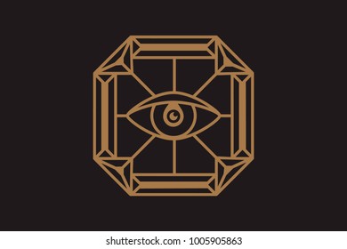 All seeing eye in the diamond. Freemasonry icon, the emblem of the new world order, vector illustration