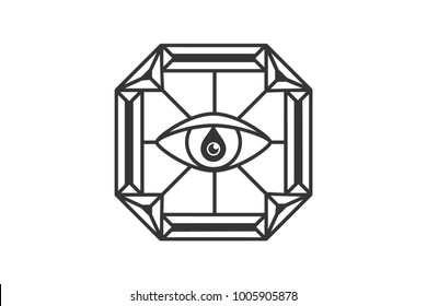 All seeing eye in the diamond. Freemasonry icon, the emblem of the new world order, vector illustration