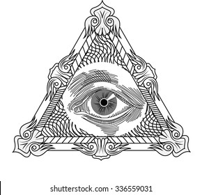 All seeing eye, engraving tattoo style.