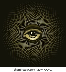 All Seeing Eye Esoteric Emblem. Vector illustration isolated on Black Background