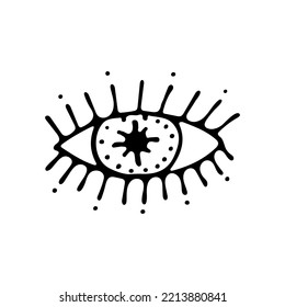 Todo el ojo, símbolo esotérico, ojo dibujado a mano por tatuaje. Ilustración vectorial aislada en blanco.
