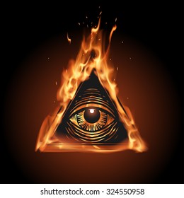 All seeing eye in flame