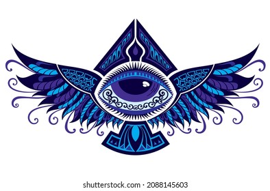 All seeing eye of god with bird wings 