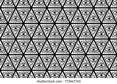  All Seeing Eye of God - black and white - vector pattern, Mason symbols, Eye of Providence, 