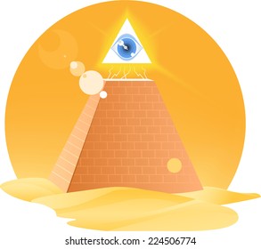 All Seeing Eye God Horus Pyramid Religion, vector illustration cartoon.