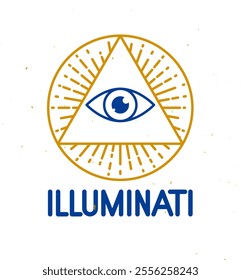 All seeing eye of god in sacred geometry triangle, masonry and illuminati symbol, vector logo or emblem design element.