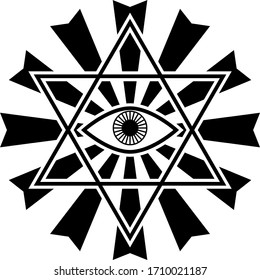 All seeing eye in a hexagon and in a simple sun