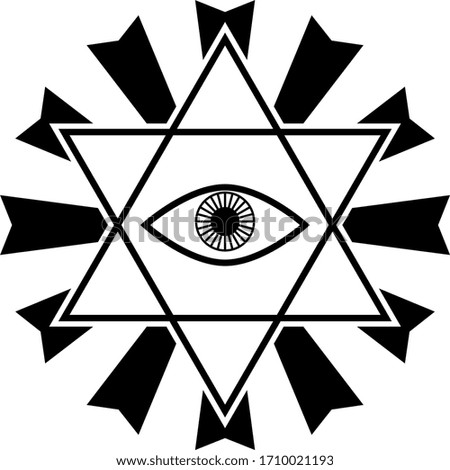 All seeing eye in a hexagon and in a simple sun