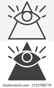 Todos vendo ícone olho definido em linha e estilo sólido. Contorno e sinal vetorial preenchido com traço editável, ícone de símbolo oculto para mistério, magia e design esotérico.
