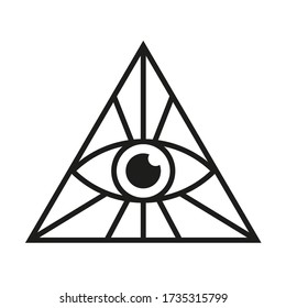 Icono de todos los ojos. Ojo en triángulo. Símbolo de albañil de Illuminati.  Ilustración vectorial aislada.