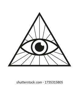 All seeing eye icon. Eye in triangle. Illuminati mason symbol.  Isolated vector illustration.