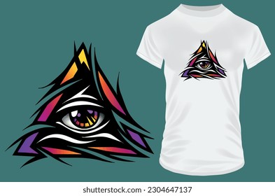 All seeing eye. Illuminati Freemason sign or symbol. Eye in triangle pyramid. Vector illustration for tshirt,  website, print, application, logo, clip art, poster and print on demand merchandise.