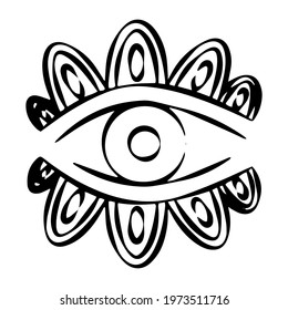 All Seeing Eye illustration. Providence magic symbol in boho style. Astrology, occult and tribal, esoteric and alchemy sign. Vector