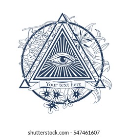 All seeing eye illustration. Tatoo, masonic symbol,