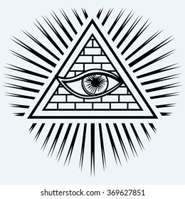All seeing eye isolated on blue background