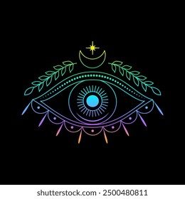 All seeing eye in line art style with gradient colors.