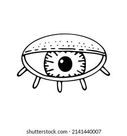 All seeing eye line. Mystical symbol of mind and spirit. Secret third eye. Ancient symbol. The wise eye of God. Magic heavenly amulet. Hand drawn vector doodle illustration. Simple outline element.