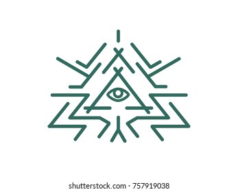 All seeing eye and magic symbol inside triangle.