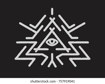 All seeing eye and magic symbol inside triangle.