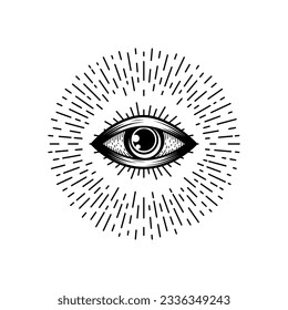 All seeing eye magical witchcraft talisman, occult providence symbol. Vector esoteric religion vintage mystic tattoo, boho amulet, magic eye with lashes