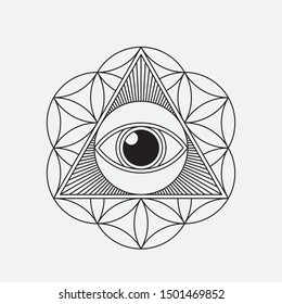 All seeing eye. Modern simple line design,  editable strokes. Vector illustration, EPS 10