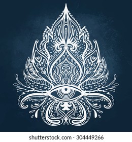 All seeing eye ornate composition. Hand drawn vintage style design element over a blackboard. Alchemy, spirituality, occultism, textiles art. Isolated vector illustration for t-shirt print.