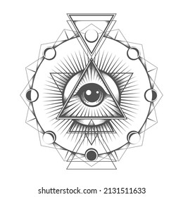 All seeing Eye of Providence Masonic Symbol Secret Geometry isolated on white. Vector illustration.