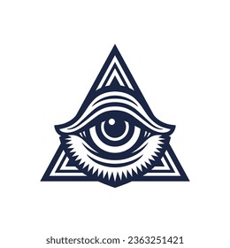 All seeing eye pyramid logo. Esoteric occult icon. Eye of horus in triangle symbol concept. Vector illustration.