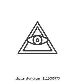 All seeing eye pyramid outline icon. linear style sign for mobile concept and web design. Mason Pyramid eye simple line vector icon. Freemason and spiritual symbol, logo illustration. Pixel perfect