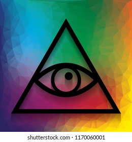 All seeing eye pyramid symbol. Freemason and spiritual. Vector. Flat style black icon on white.