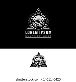 All seeing eye pyramid symbol. Religion, spirituality, alchemy, occultism art - vectro illustration. Vision of God Providence. Freemason and spiritual. All-seeing eye tattoo. 