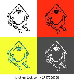 All seeing eye pyramid symbol with hand