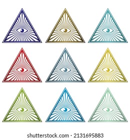 All Seeing Eye Pyramid Symbol Vector Illustration. Freemason And Spiritual Sign. The Eye Of Providence in The Triangle
