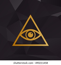 All seeing eye pyramid symbol. Freemason and spiritual. Golden style on background with polygons.