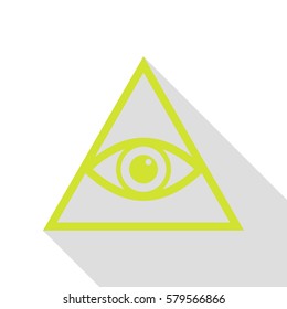 All seeing eye pyramid symbol. Freemason and spiritual. Pear icon with flat style shadow path.