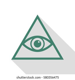 All seeing eye pyramid symbol. Freemason and spiritual. Veridian icon with flat style shadow path.