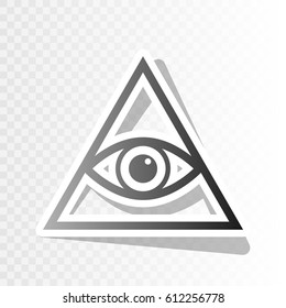 All seeing eye pyramid symbol. Freemason and spiritual. Vector. New year blackish icon on transparent background with transition.