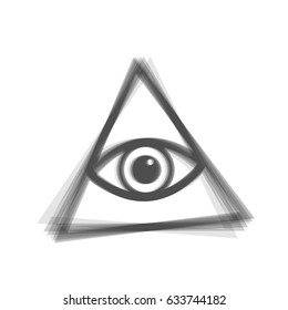 All seeing eye pyramid symbol. Freemason and spiritual. Vector. Gray icon shaked at white background.