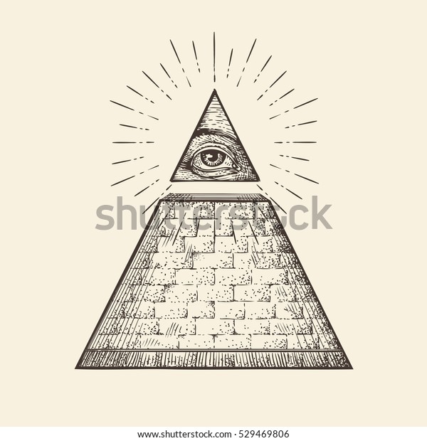 目のピラミッドの記号 新世界秩序 手描きのスケッチベクトル のベクター画像素材 ロイヤリティフリー