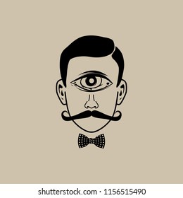 all seeing eye retro gentleman with bow tie vector
