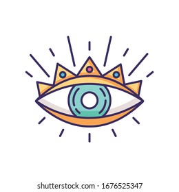 All seeing eye RGB color icon. Occultism and prophecy sacred symbol. Eye of providence, mysterious talisman. Religious, magical and esoteric sign. Isolated vector illustration