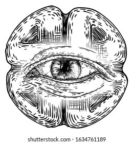 All seeing eye symbol element variation. Alchemy, religion, spirituality and occultism tattoo ink art. Vision of providence and conspiracy theory. Hand drawing in flash tattoo style artwork. Vector.