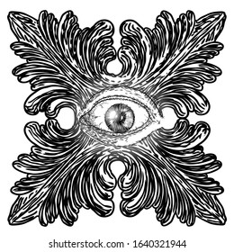 All seeing eye symbol element variation. Alchemy, religion, spirituality and occultism tattoo ink art. Vision of providence and conspiracy theory. Hand drawing in flash tattoo style artwork. Vector.