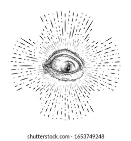 Variación del elemento de símbolo visual. Alquimia, religión, espiritualidad y ocultismo tatuajes tatuados arte. Visión de la providencia y teoría de la conspiración. Dibujo a mano en arte estilo tatuaje flash. Vector.