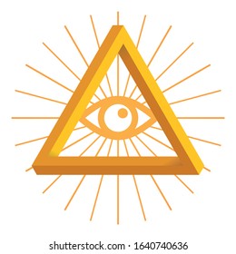All Seeing Eye. The symbol of the Freemasons is the eye of God in the triangle. Vector color illustration.
