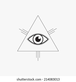 All seeing eye symbol, line design, vector illustration